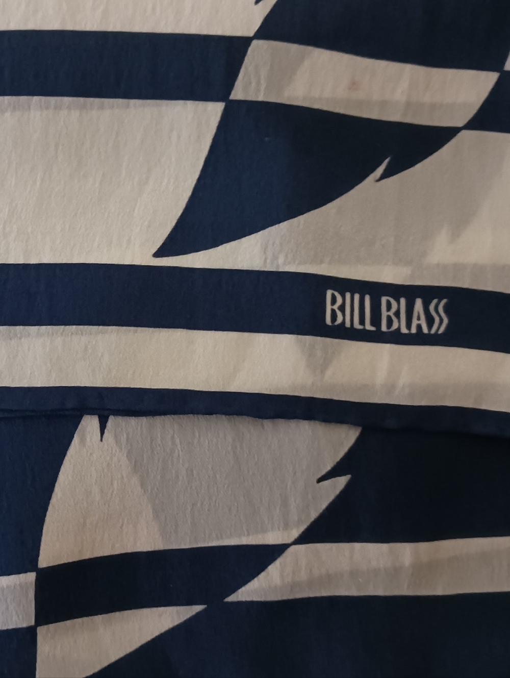 Bill Blass Vintage Navy and White Striped Floral Motif Scarf